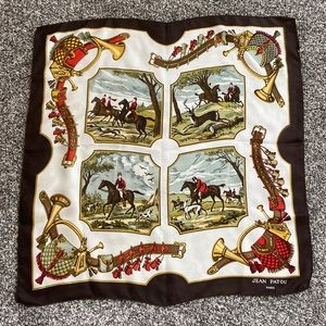 EUC Vintage Jean Patou Paris Fox Hunt Silk Scarf 25x25